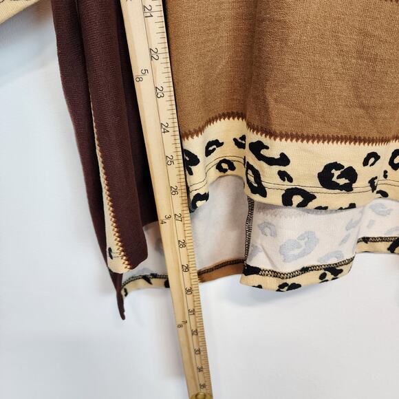Oddy Pullover Top Size M/L Brown Leopard Colorblock Knit 3/4 Sleeve Teacher - Picture 10 of 11